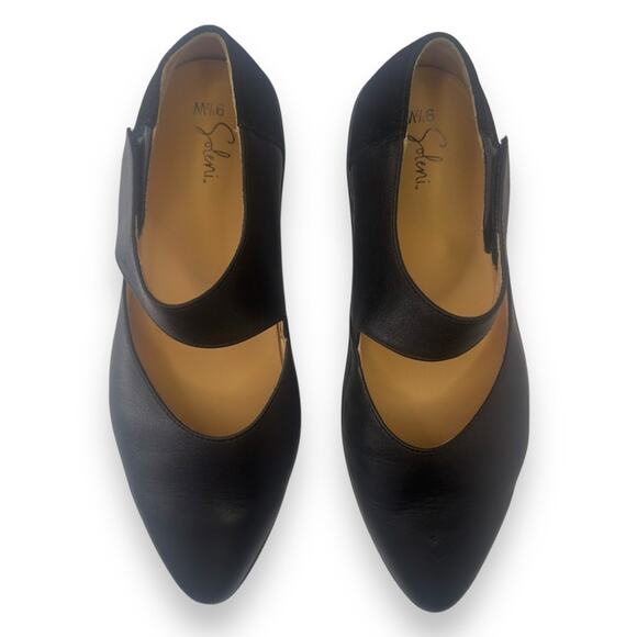 Soleni Women's Marie Flat Mary Jane US 9.5 W Black Leather Orthopedic Cork Wedge - Picture 2 of 10